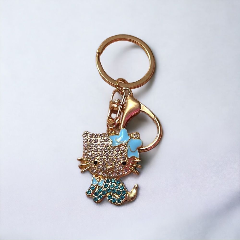 Hello Kitty Blue Gold Rhinestone Keychain NWT - Picture 2 of 2